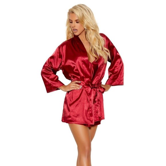 SIZE SMALL THRU 4X - BURGUNDY CHARMEUSE ROBE - Picture 3 of 5